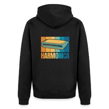 Retro Harmonica Harmonicist Mouth Harp Harmonist - Unisex Premium Organic Zip Hoodie - black - Back - Nico (187cm)