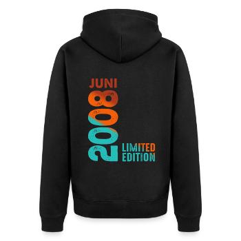 Limited Edition Juni 2008 Legendär Seit Juni 2008 - Unisex Premium Bio Zip Hoodie - Schwarz - Hinten - Nico (187cm)