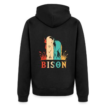 Retro Buffalo American Bison Bovinae Lover Bison - Unisex Premium Organic Zip Hoodie - black - Back - Nico (187cm)