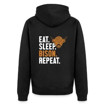Essen Schlaf Bison Wiederholung Büffel Amerikanischer Bison - Unisex Premium Bio Zip Hoodie - Schwarz - Hinten - Nico (187cm)