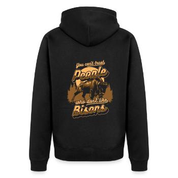 Ich kann Leuten nicht trauen, die Buffalo Bovinae nicht mögen - Unisex Premium Bio Zip Hoodie - Schwarz - Hinten - Nico (187cm)