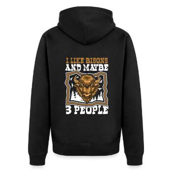 I Like Bisons And Maybe 3 People Buffalo Bovinae - Unisex Premium Organic Zip Hoodie - black - Back - Nico (187cm)