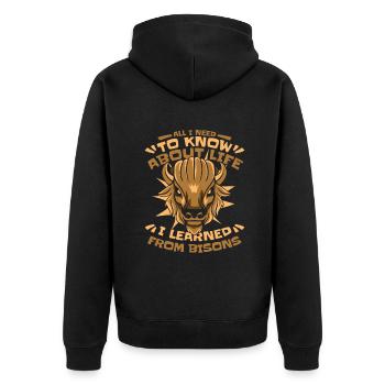 Ich habe von Bisons gelernt Büffel Amerikanischer Bison - Unisex Premium Bio Zip Hoodie - Schwarz - Hinten - Nico (187cm)