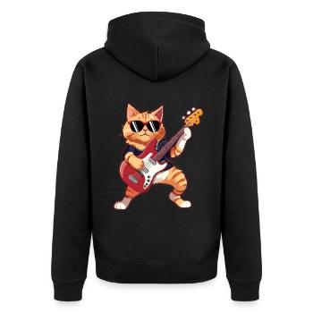Musician Cat Plays Electric Guitar Instruments - Unisex Premium Bio Zip Hoodie - Schwarz - Hinten - Nico (187cm)