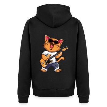 Lustige Musikerkatze E-Gitarreninstrumente - Unisex Premium Bio Zip Hoodie - Schwarz - Hinten - Nico (187cm)