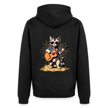 Musician Cat Rocker Acoustic Guitar Instruments - Unisex Premium Organic Zip Hoodie - black - Back - Nico (187cm)