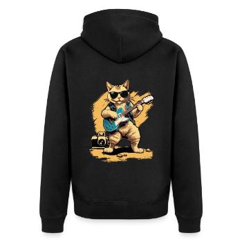 Katze spielt akustische Gitarreninstrumente - Unisex Premium Bio Zip Hoodie - Schwarz - Hinten - Nico (187cm)