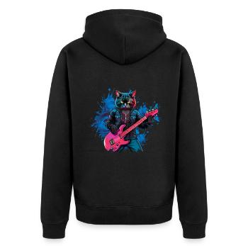 Chat jouant de la guitare acoustique Instruments Rocker - Veste à capuche bio Premium Unisexe - noir - Dos - Nico (187cm)