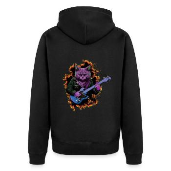 Cat Playing Acoustic Guitar Instruments Rock Band - Unisex Premium Organic Zip Hoodie - black - Back - Nico (187cm)