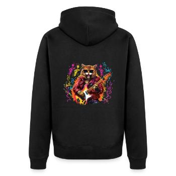 Funny Cat Plays Guitar Instruments Rock Cute - Unisex Premium Organic Zip Hoodie - black - Back - Nico (187cm)