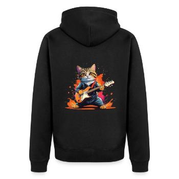 Cartoon Cat Plays Guitar Instruments Rock Cute - Unisex Premium Organic Zip Hoodie - black - Back - Nico (187cm)