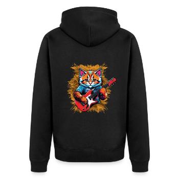 Kawaii Cat spielt Gitarre Instrumente Rock - Unisex Premium Bio Zip Hoodie - Schwarz - Hinten - Nico (187cm)