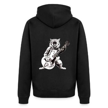 Rocker Cat spielt Gitarreninstrumente Awesome - Unisex Premium Bio Zip Hoodie - Schwarz - Hinten - Nico (187cm)