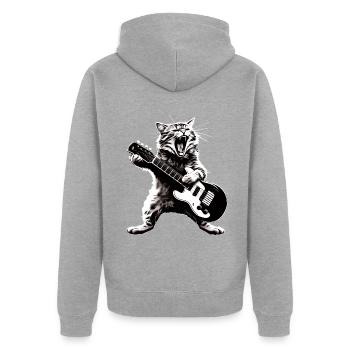 Lustige Katze, die Gitarre spielt, Instrumente Awesome - Unisex Premium Bio Zip Hoodie - Grau meliert - Hinten - Nico (187cm)