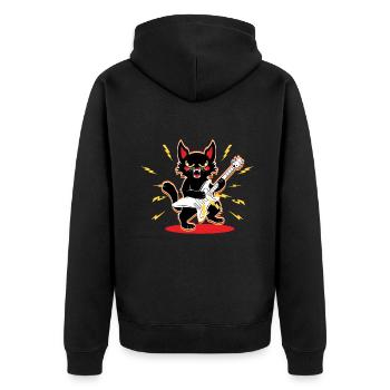 MEtal Katze Spielt Gitarre Instrumente Rock Niedlich - Unisex Premium Bio Zip Hoodie - Schwarz - Hinten - Nico (187cm)