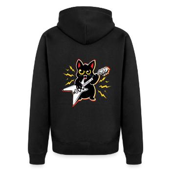 Heavy MEtal Cat Plays Guitar Instruments Rock Cute - Unisex Premium Organic Zip Hoodie - black - Back - Nico (187cm)