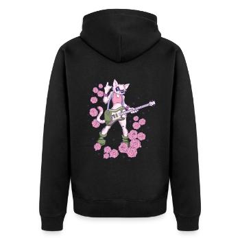 Musician Cat Plays Guitar Instruments Rock Metal - Unisex Premium Organic Zip Hoodie - black - Back - Nico (187cm)