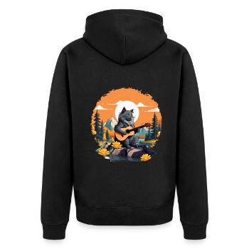 Mountain Cat Plays Guitar Instruments Rock Cute - Unisex Premium Organic Zip Hoodie - black - Back - Nico (187cm)