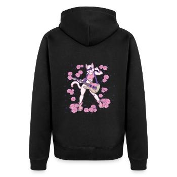 Goth Cat spielt Gitarre Instrumente Rock Metal - Unisex Premium Bio Zip Hoodie - Schwarz - Hinten - Nico (187cm)