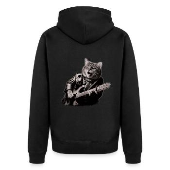 Rocker Cat Playing Guitar Instruments Meow - Unisex Premium Organic Zip Hoodie - black - Back - Nico (187cm)
