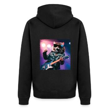 Lustige Katze Spielt Gitarreninstrumente Niedliches Konzert - Unisex Premium Bio Zip Hoodie - Schwarz - Hinten - Nico (187cm)