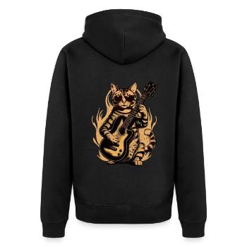 Metal Cat Plays Acoustic Guitar Rock Cute - Unisex Premium Organic Zip Hoodie - black - Back - Nico (187cm)