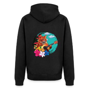 Musician Cat Plays Guitar Instruments Rock Aloha - Unisex Premium Organic Zip Hoodie - black - Back - Nico (187cm)