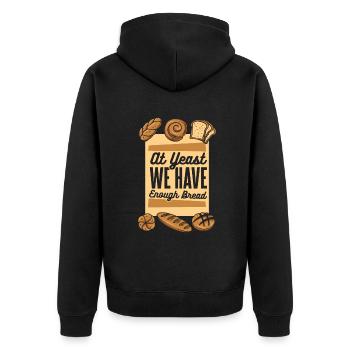 Bei Hefe haben wir genug Brotbackautomaten-Liebhaber - Unisex Premium Bio Zip Hoodie - Schwarz - Hinten - Nico (187cm)