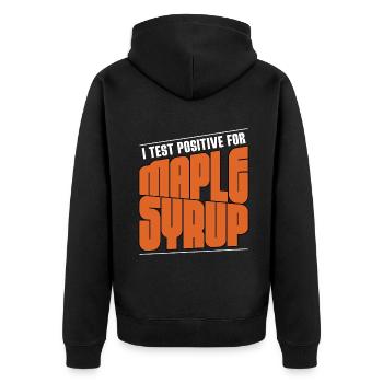 Ich teste positives Ahornsirup-Klopfen Ahornblatt - Unisex Premium Bio Zip Hoodie - Schwarz - Hinten - Nico (187cm)