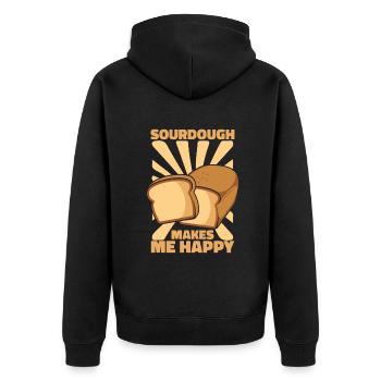 Sauerteig macht mich glücklich Brotbackautomat Brotteig - Unisex Premium Bio Zip Hoodie - Schwarz - Hinten - Nico (187cm)