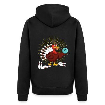 Truthahn Thanksgiving Truthahn Bowling - Unisex Premium Bio Zip Hoodie - Schwarz - Hinten - Nico (187cm)