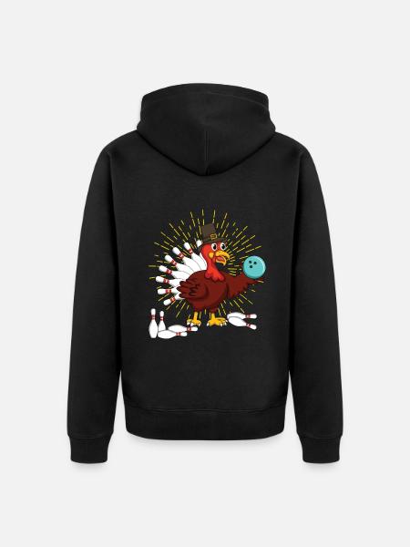 Turkey Thanksgiving Turkey Bowling - Unisex Premium Organic Zip Hoodie - black