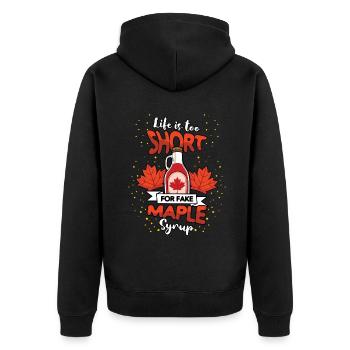 La vie est trop courte pour le faux sirop d’érable - Veste à capuche bio Premium Unisexe - noir - Dos - Nico (187cm)