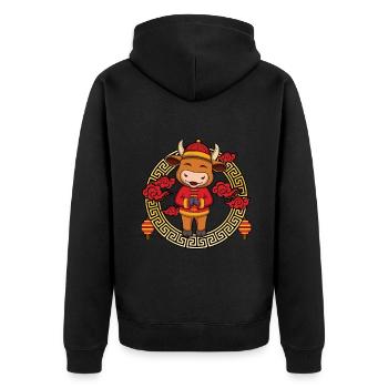 Funny Chinese New Year Of Ox Chinese Zodiac - Unisex Premium Organic Zip Hoodie - black - Back - Nico (187cm)