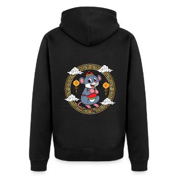 Lustiges chinesisches Neujahrsfest der Ratte Chinesisches Tierkreiszeichen - Unisex Premium Bio Zip Hoodie - Schwarz - Hinten - Nico (187cm)