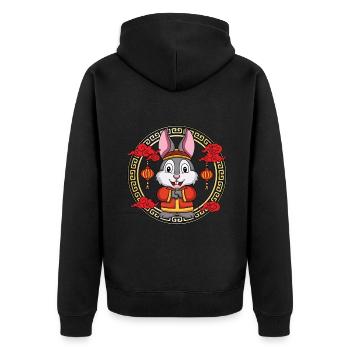 Funny Chinese New Year Of Rabbit Chinese Zodiac - Unisex Premium Organic Zip Hoodie - black - Back - Nico (187cm)