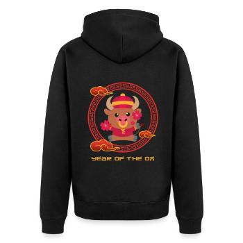 Année Du Buffle Mignon Chinois Kawaii Nouvel An Chinois - Veste à capuche bio Premium Unisexe - noir - Dos - Nico (187cm)