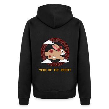 Jahr des Kaninchens Süßes Kawaii Chinesisches Neujahr - Unisex Premium Bio Zip Hoodie - Schwarz - Hinten - Nico (187cm)