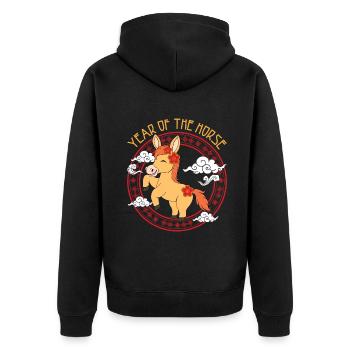 Année Du Cheval Kawaii Zodiac Nouvel An Chinois - Veste à capuche bio Premium Unisexe - noir - Dos - Nico (187cm)