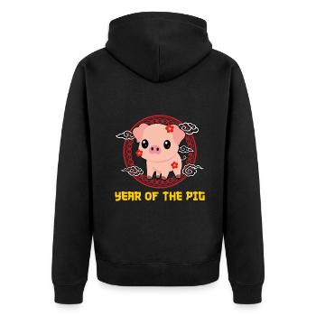 Année Du Cochon Kawaii Mignon Nouvel An Chinois - Veste à capuche bio Premium Unisexe - noir - Dos - Nico (187cm)