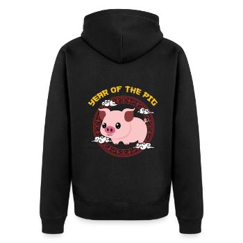Année Du Cochon Kawaii Zodiac Nouvel An Chinois - Veste à capuche bio Premium Unisexe - noir - Dos - Nico (187cm)