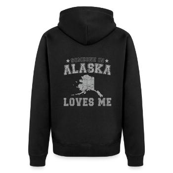 Jemand in Alaska liebt mich Grunge - Unisex Premium Bio Zip Hoodie - Schwarz - Hinten - Nico (187cm)