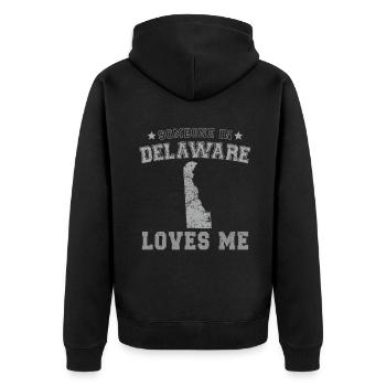 Jemand in Delaware liebt mich Grunge - Unisex Premium Bio Zip Hoodie - Schwarz - Hinten - Nico (187cm)