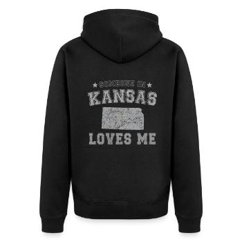 Jemand in Kansas liebt mich Grunge - Unisex Premium Bio Zip Hoodie - Schwarz - Hinten - Nico (187cm)