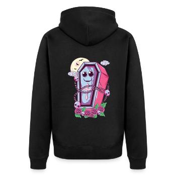Niedlicher Sarg Kawaii Okkult Satanisch Pastell Gothic - Unisex Premium Bio Zip Hoodie - Schwarz - Hinten - Nico (187cm)