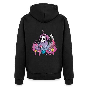 Grim Skelett Kawaii Okkult Satanisch Pastell Gothic - Unisex Premium Bio Zip Hoodie - Schwarz - Hinten - Nico (187cm)