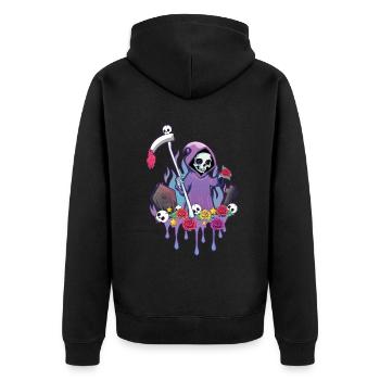 Sensenmann Kawaii Okkult Satanisch Pastell Gothic - Unisex Premium Bio Zip Hoodie - Schwarz - Hinten - Nico (187cm)
