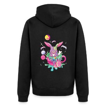 Gruseliger Kaninchenmann Kawaii Okkultes Satanisches Pastell - Unisex Premium Bio Zip Hoodie - Schwarz - Hinten - Nico (187cm)