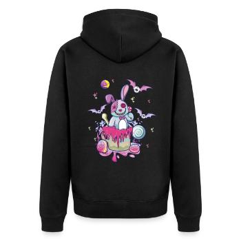 Hase Kaninchen Mann Kawaii Okkultes Satanisches Pastell - Unisex Premium Bio Zip Hoodie - Schwarz - Hinten - Nico (187cm)