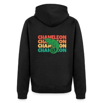 Chameleon Rétro Texte Panthère Voilée - Veste à capuche bio Premium Unisexe - noir - Dos - Nico (187cm)